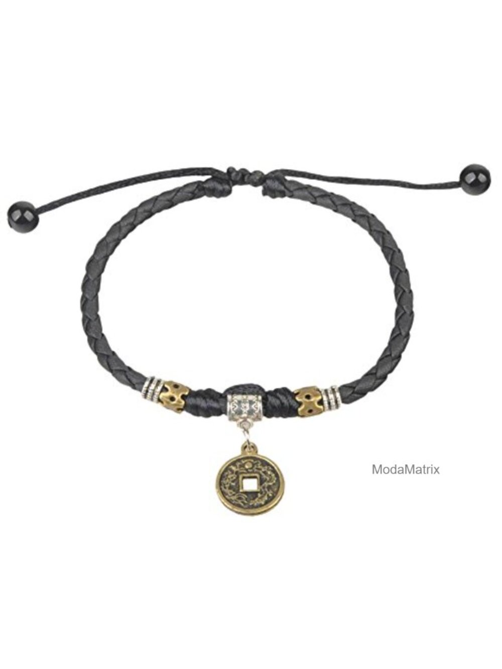 Vintage Coin Pendant Braided Leather Anklet Bracelet Adjustable